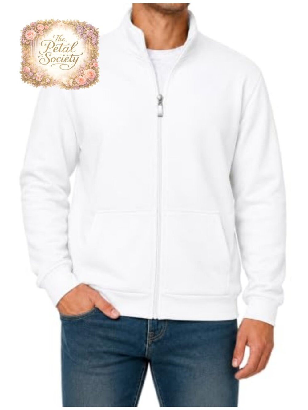 Men's Full Zip Fleece Sweatshirt Stand Collar Zip Up Jacket No Hood